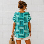 Women’s Geometric Stripe Print Cotton Top – Relaxed Summer Blouse