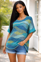 Women’s Abstract Wave Print Cotton Top