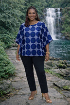 Blue Circular Print Relaxed Fit Blouse