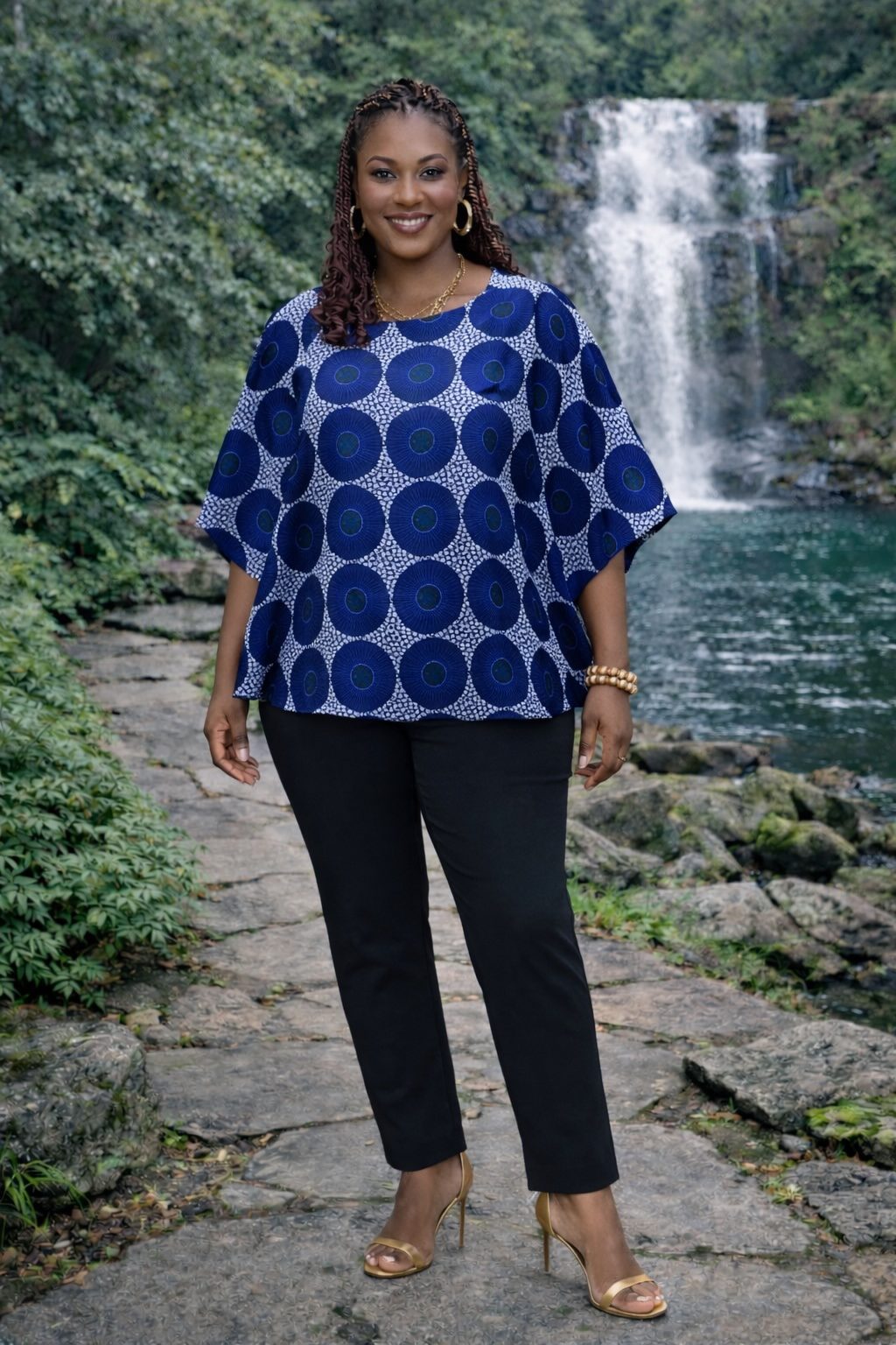 Blue Circular Print Relaxed Fit Blouse