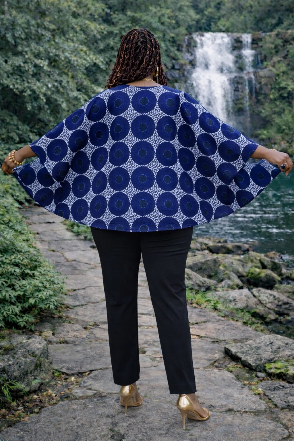 Blue Circular Print Relaxed Fit Blouse