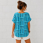 Women’s Geometric Stripe Print Cotton Top – Relaxed Summer Blouse