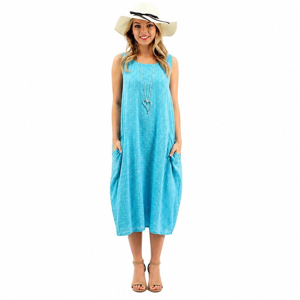 Women’s Stripy Cotton Sleeveless Dress – One Size Up to UK 18