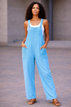 Women’s Stripy Cotton Dungarees Jumpsuit with Pockets