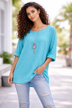 Women’s Cotton Necklace Top – Loose Fit Casual Tunic Blouse