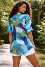 Women’s Splash Print Grandad 3 Button Cotton Top