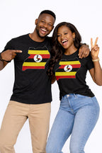 Uganda Country Flag on Crew Neck Black Top