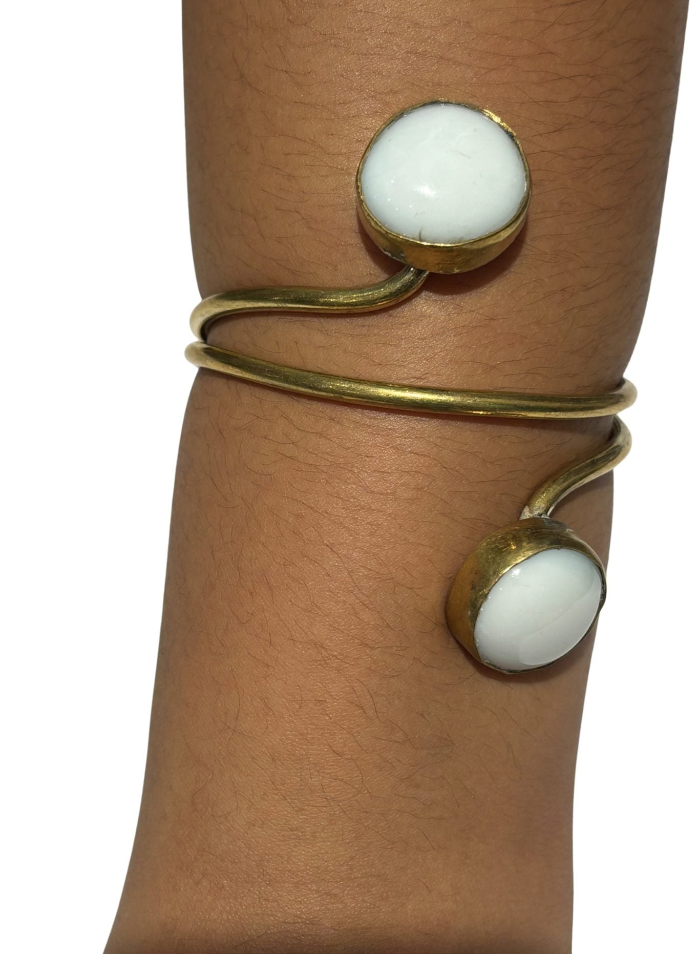Adjustable Brass Bracelet with Resin Stone Accents