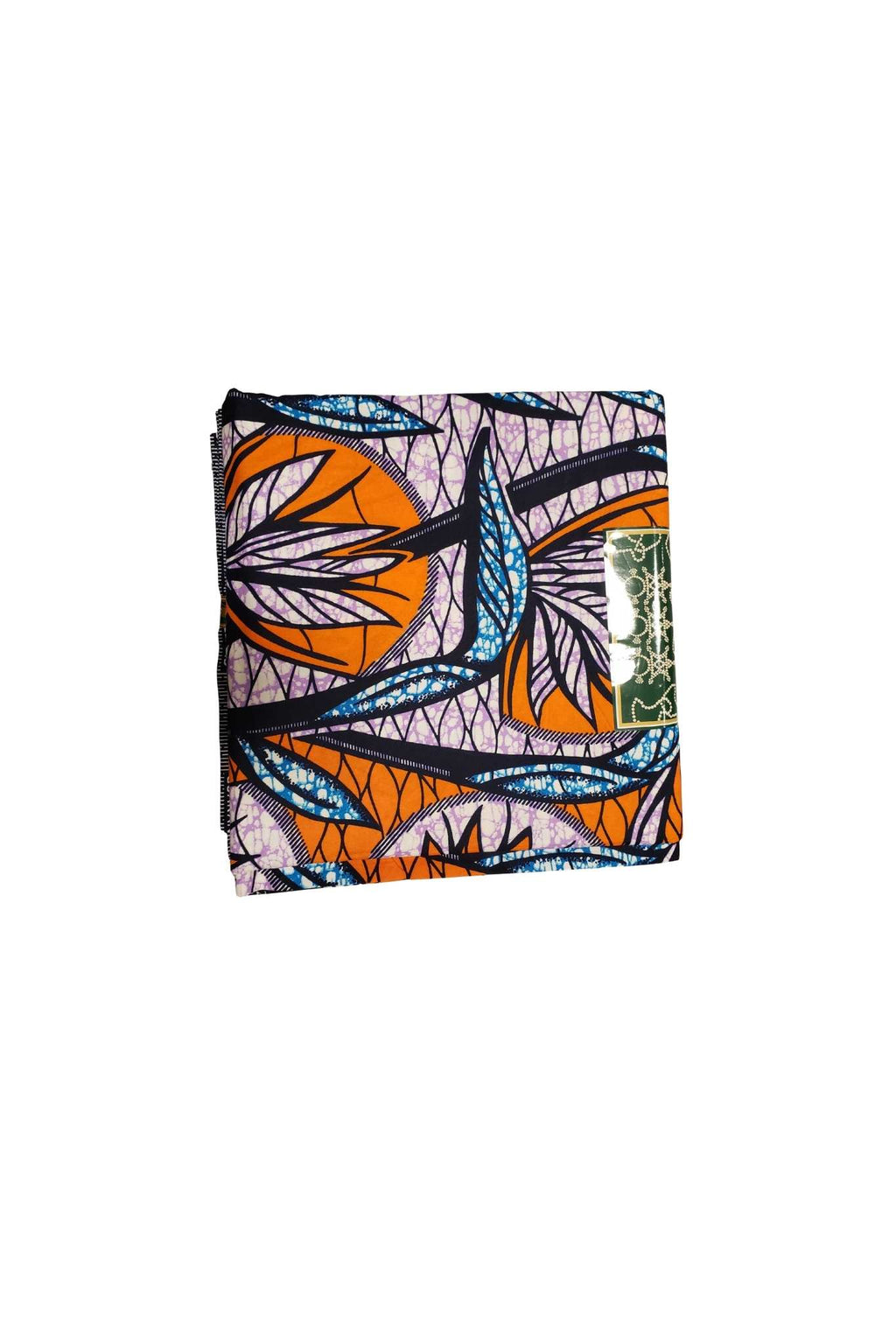 African Print Fabric- Orange & Blue Ankara Wax Cloth