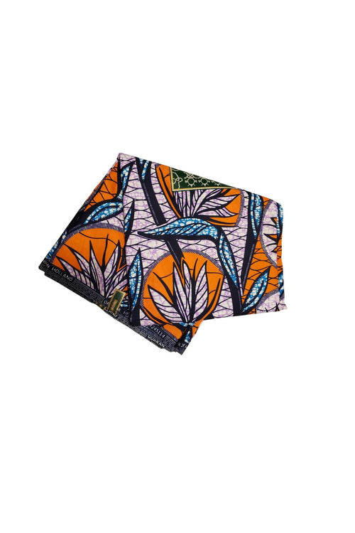 African Print Fabric- Orange & Blue Ankara Wax Cloth