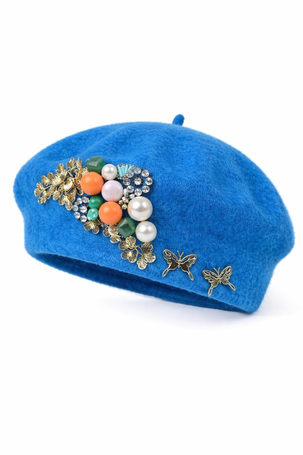 Handmade Reworked Beaded Wool Beret