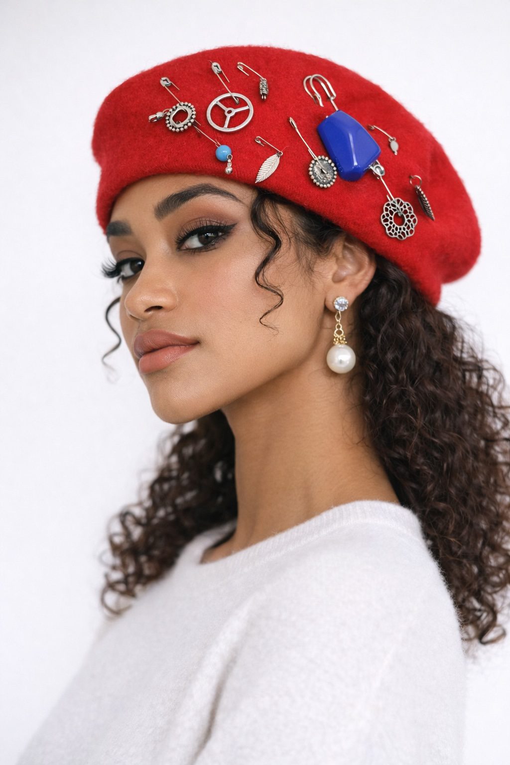 Handmade Reworked Beaded Wool Beret