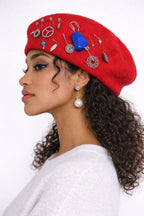 Handmade Reworked Beaded Wool Beret