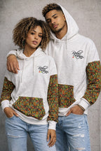 White Unisex Afro-Fusion Hoodie with Printed Panel Accent
