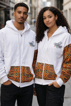 Unisex Afro-Fusion Zip Hoodie sweatshirt - White