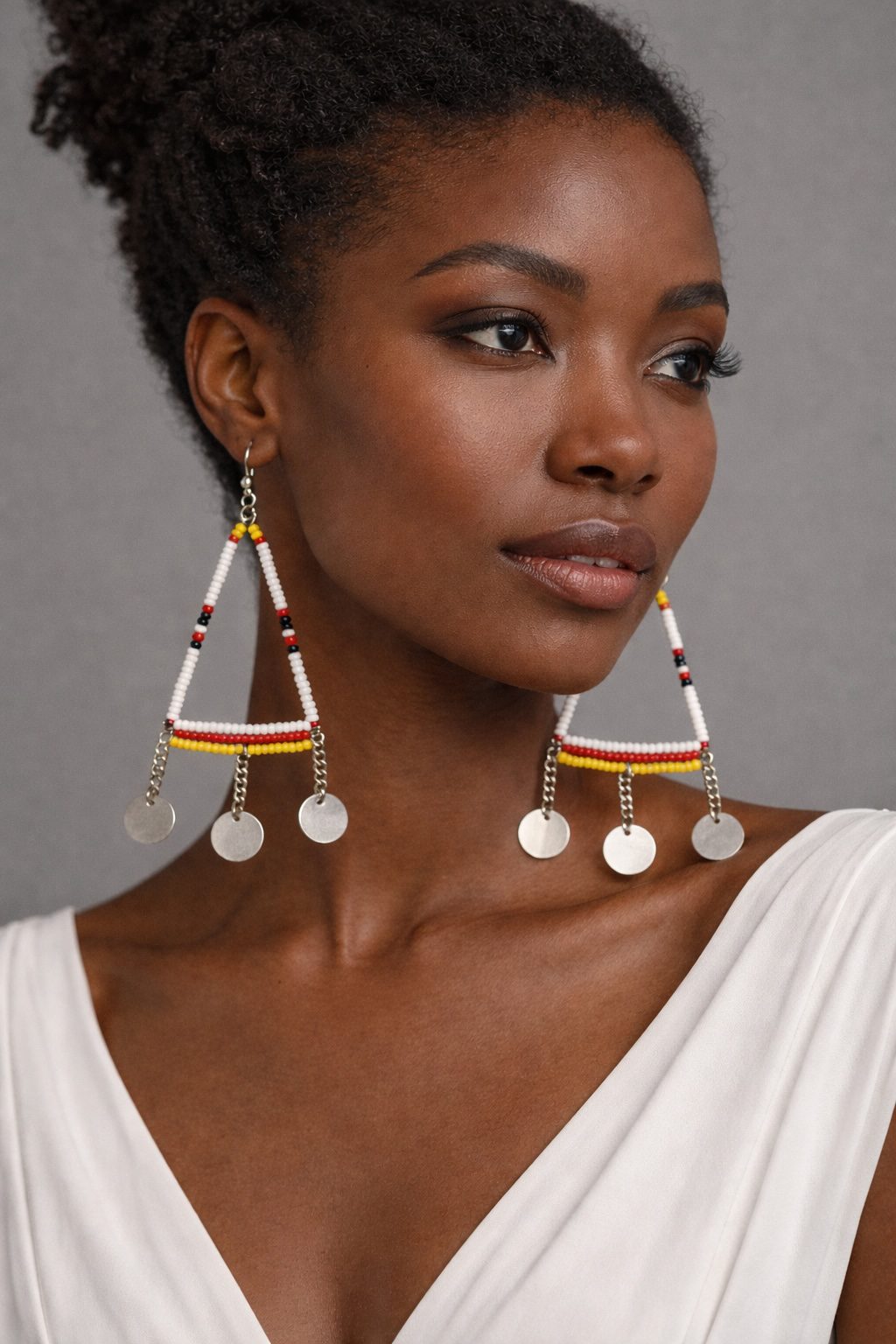 Handmade African Beaded Triangle Drop Earrings