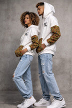White Unisex Afro-Fusion Hoodie with Printed Panel Accent