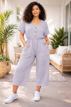 Women’s Striped Cotton Wide-Leg Button Detail Jumpsuit