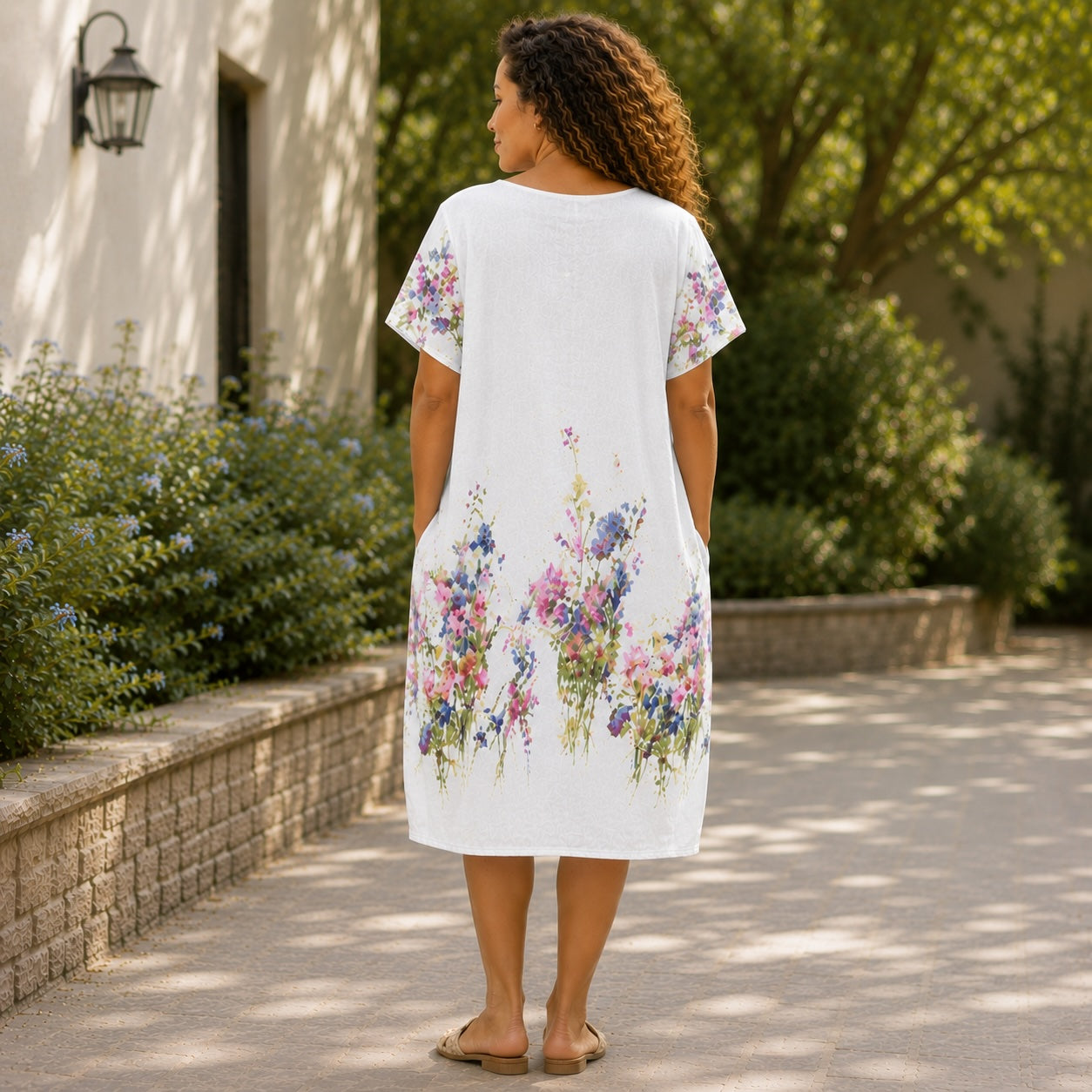 Women’s Floral Print Linen Tunic Short Sleeve Dress – Free Size