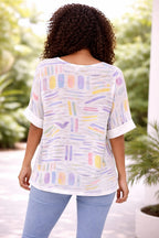 Women’s Colour Stick Print Cotton Relaxed Top