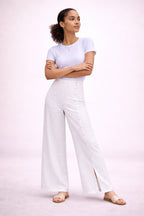 Women’s Button Detail Wide Leg Linen Blend Trousers