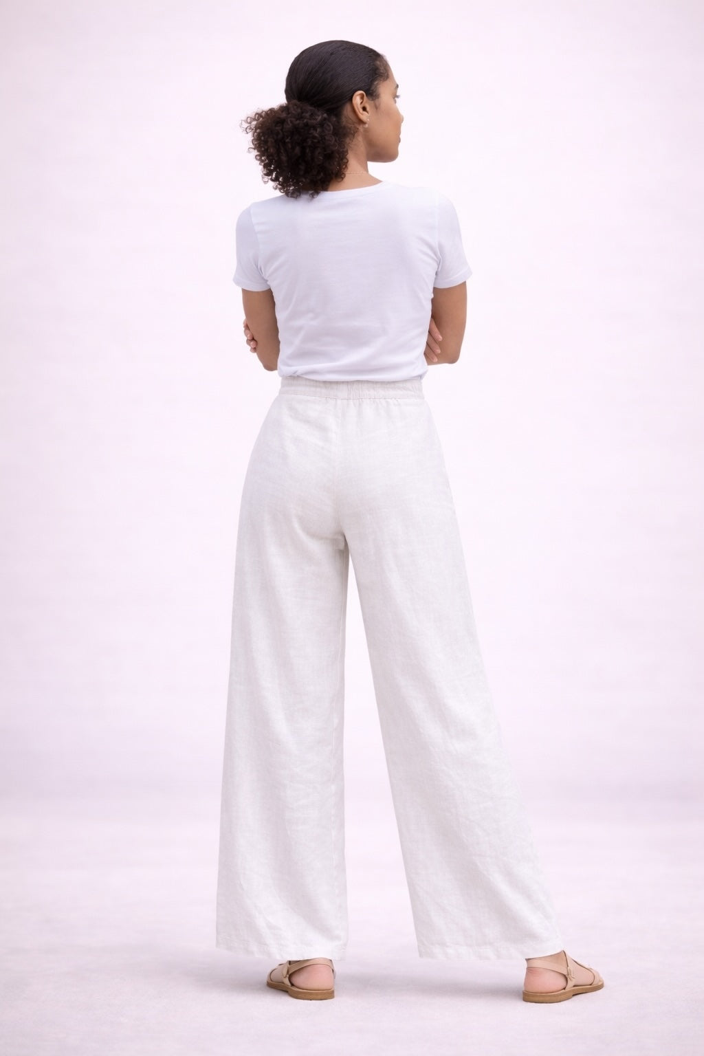 Women’s Button Detail Wide Leg Linen Blend Trousers