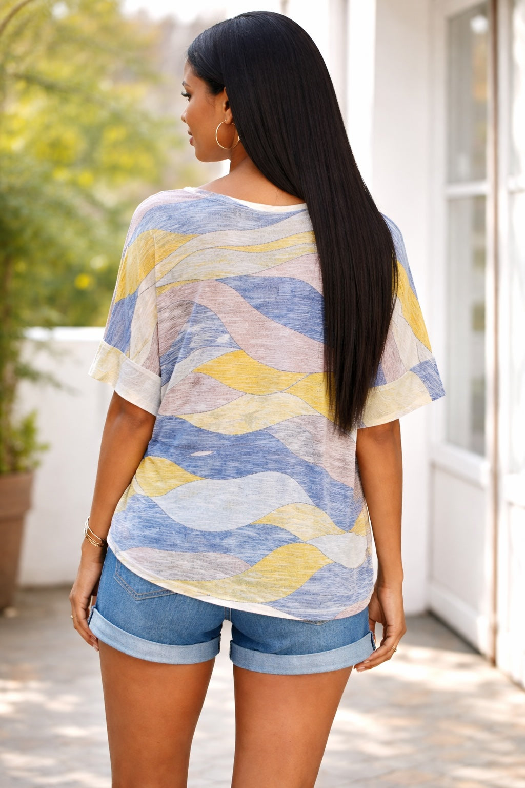 Women’s Abstract Wave Print Cotton Top
