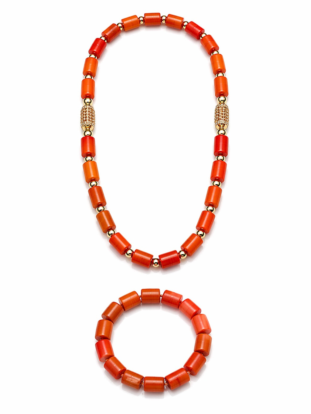 Women’s Nigerian Coral Bead Necklace and Bracelet Set with Gold Accents