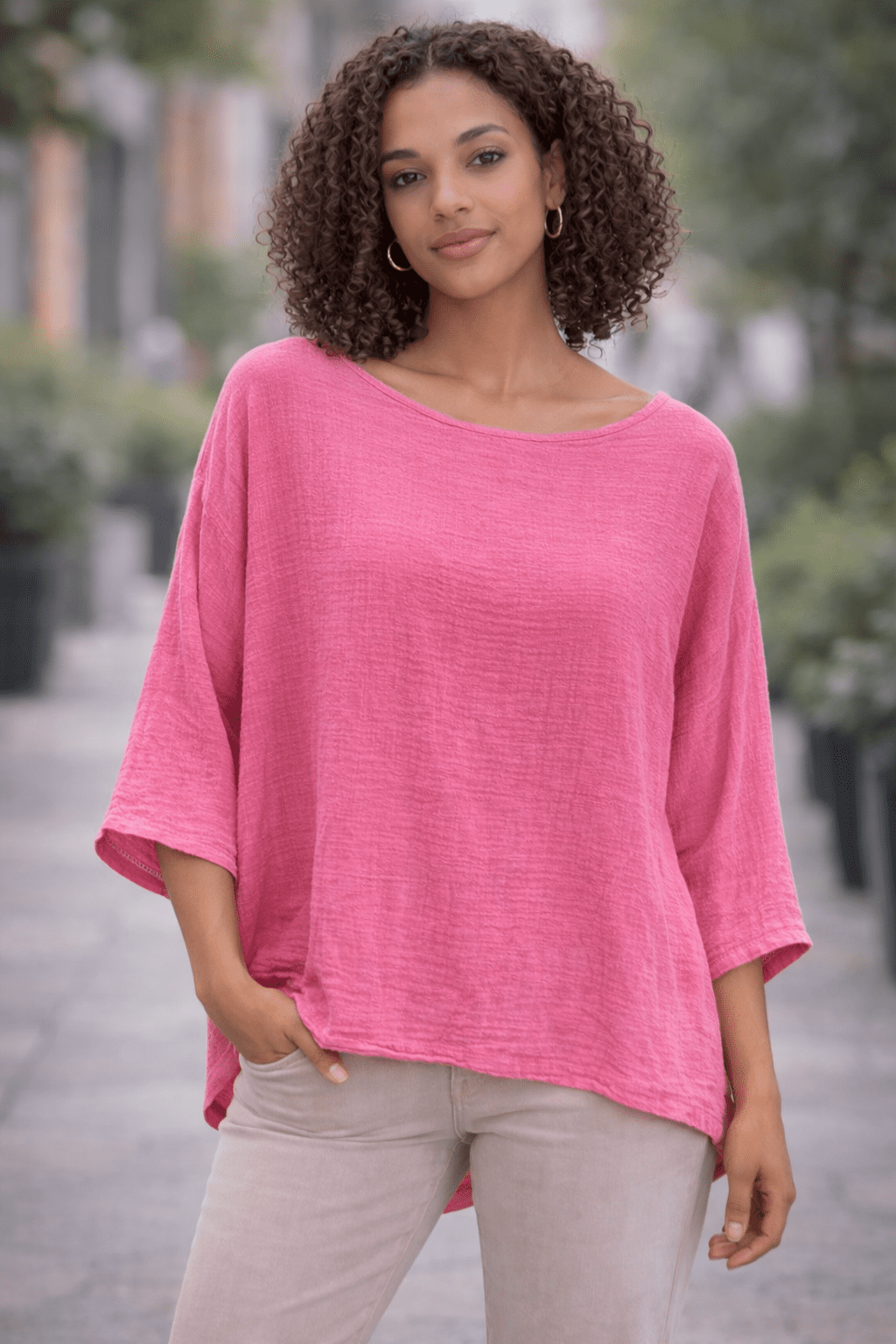 Pink Relaxed Batwing Blouse