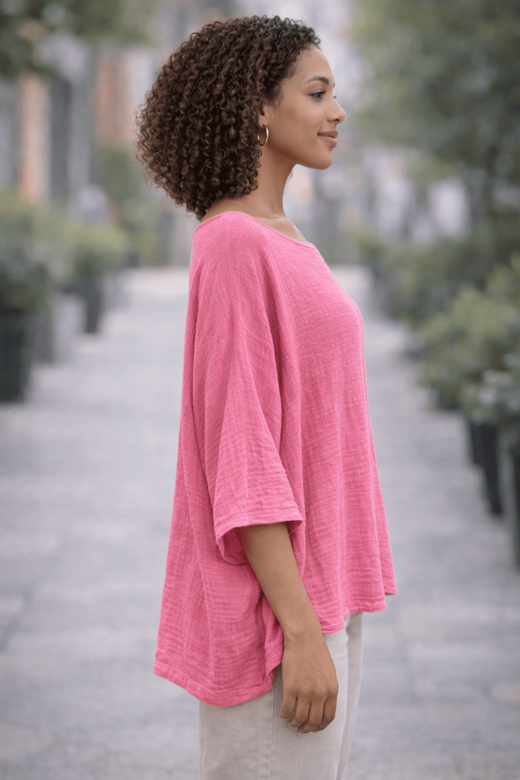 Pink Relaxed Batwing Blouse