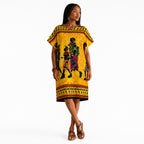 Women’s African Print Dashiki Shift Dress – Mustard Yellow Multicolour