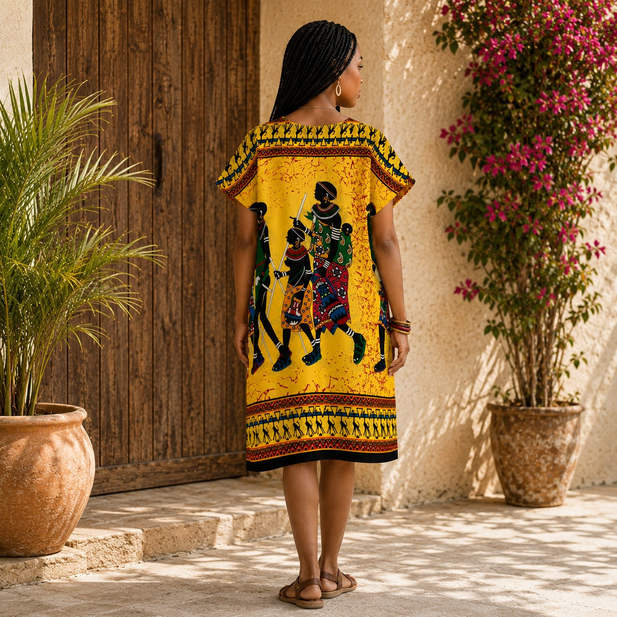 Women’s African Print Dashiki Shift Dress – Mustard Yellow Multicolour