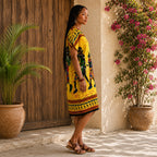 Women’s African Print Dashiki Shift Dress – Mustard Yellow Multicolour