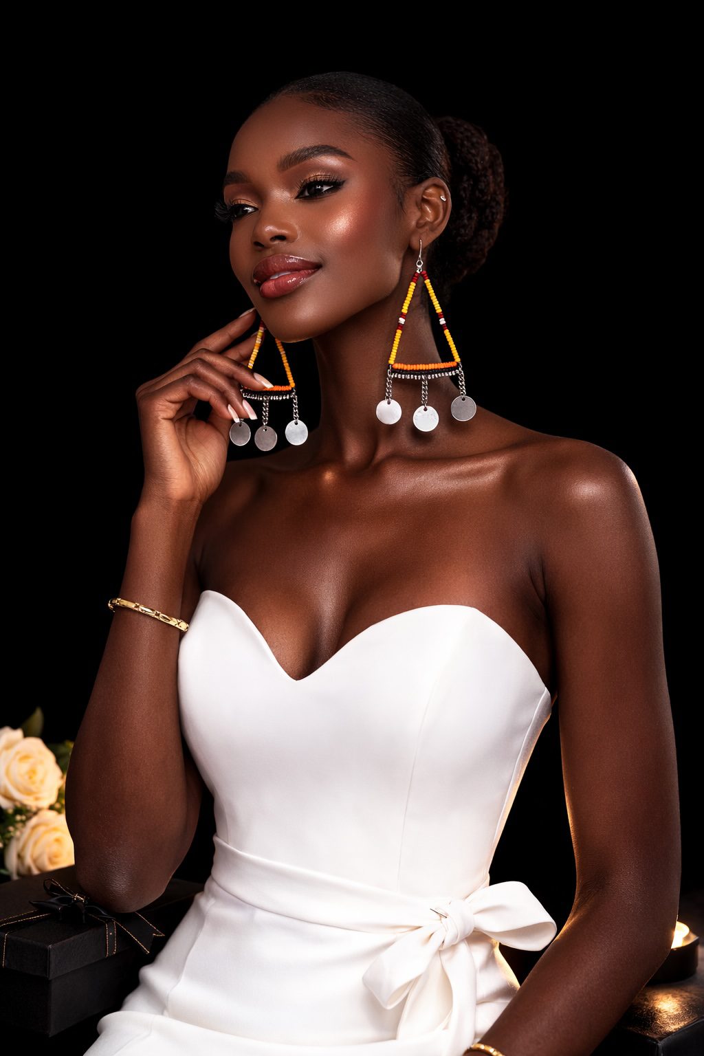 Handmade African Beaded Triangle Drop Earrings
