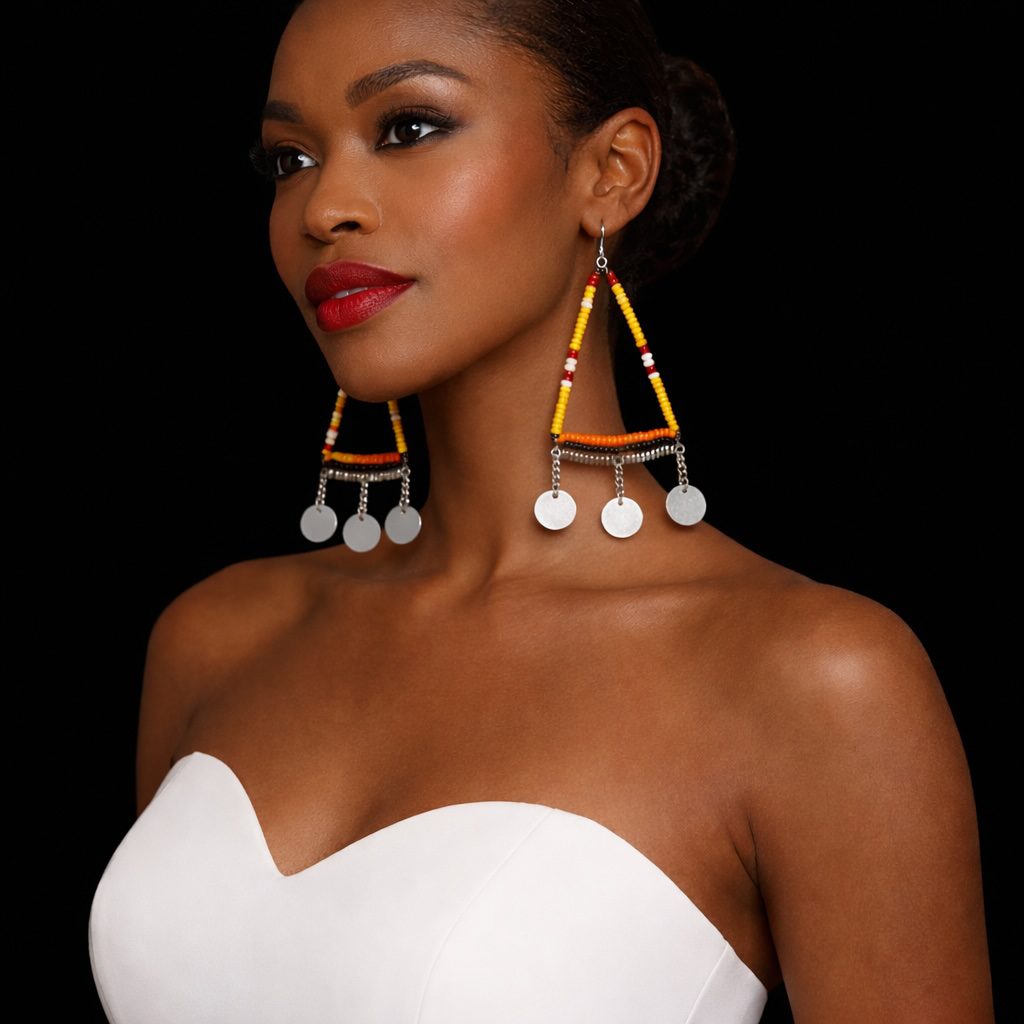Handmade African Beaded Triangle Drop Earrings