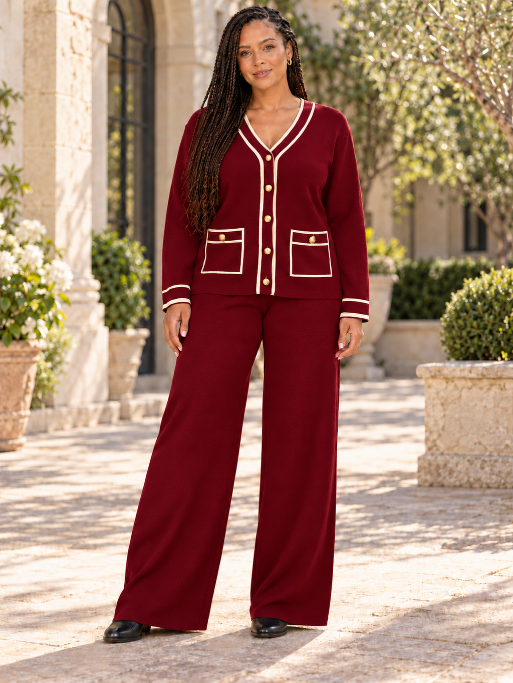 Women’s Collared Top & Wide-Leg Trouser Set