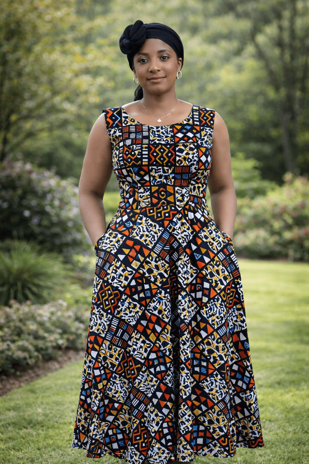 Elegant Sleeveless African Print Maxi Dress - Maze