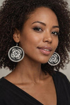 Handmade Black & White Circular Kenyan Beaded Earrings