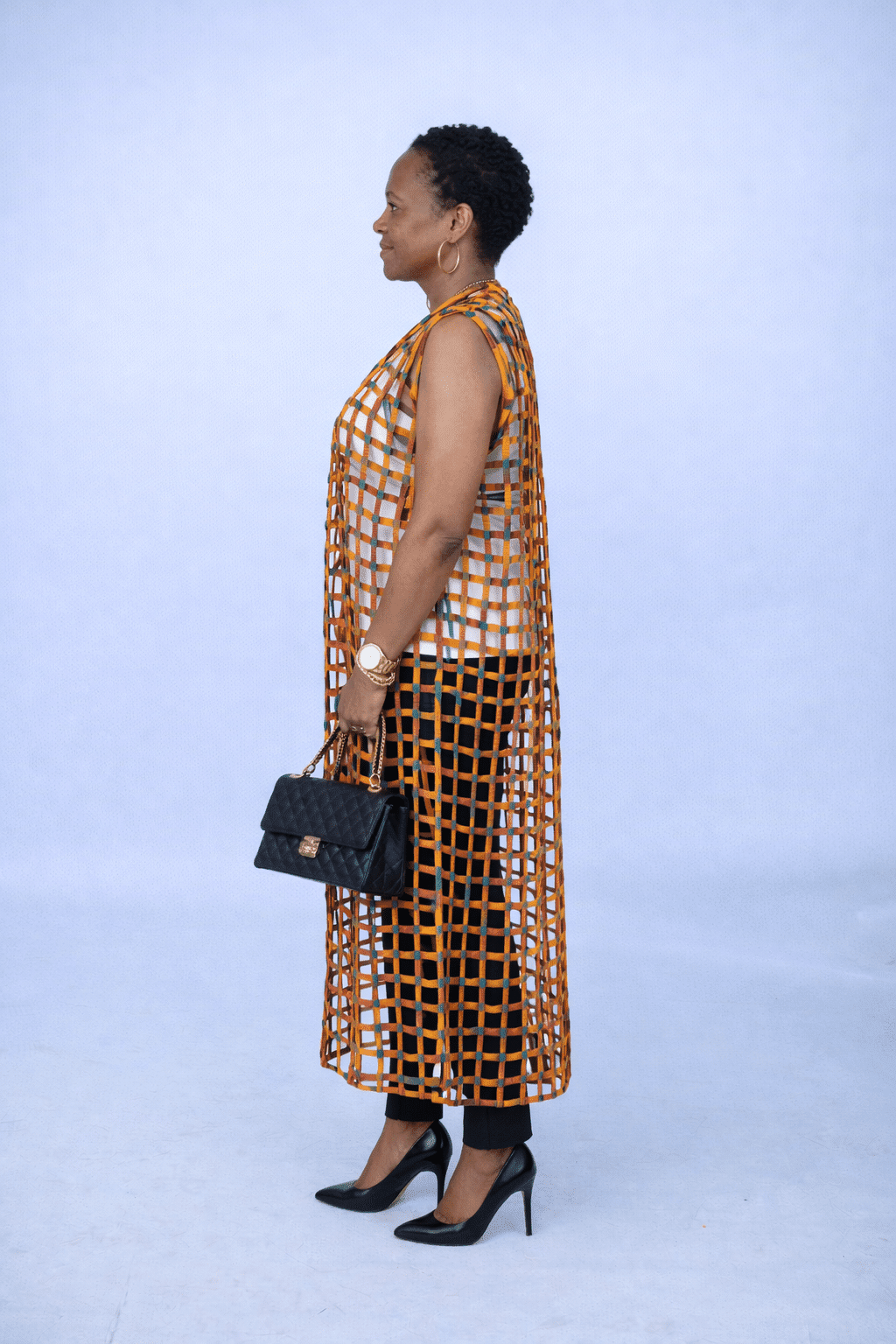 Multicoloured Ankara Weaved Maxi Sleeveless Kimono - Afolabi