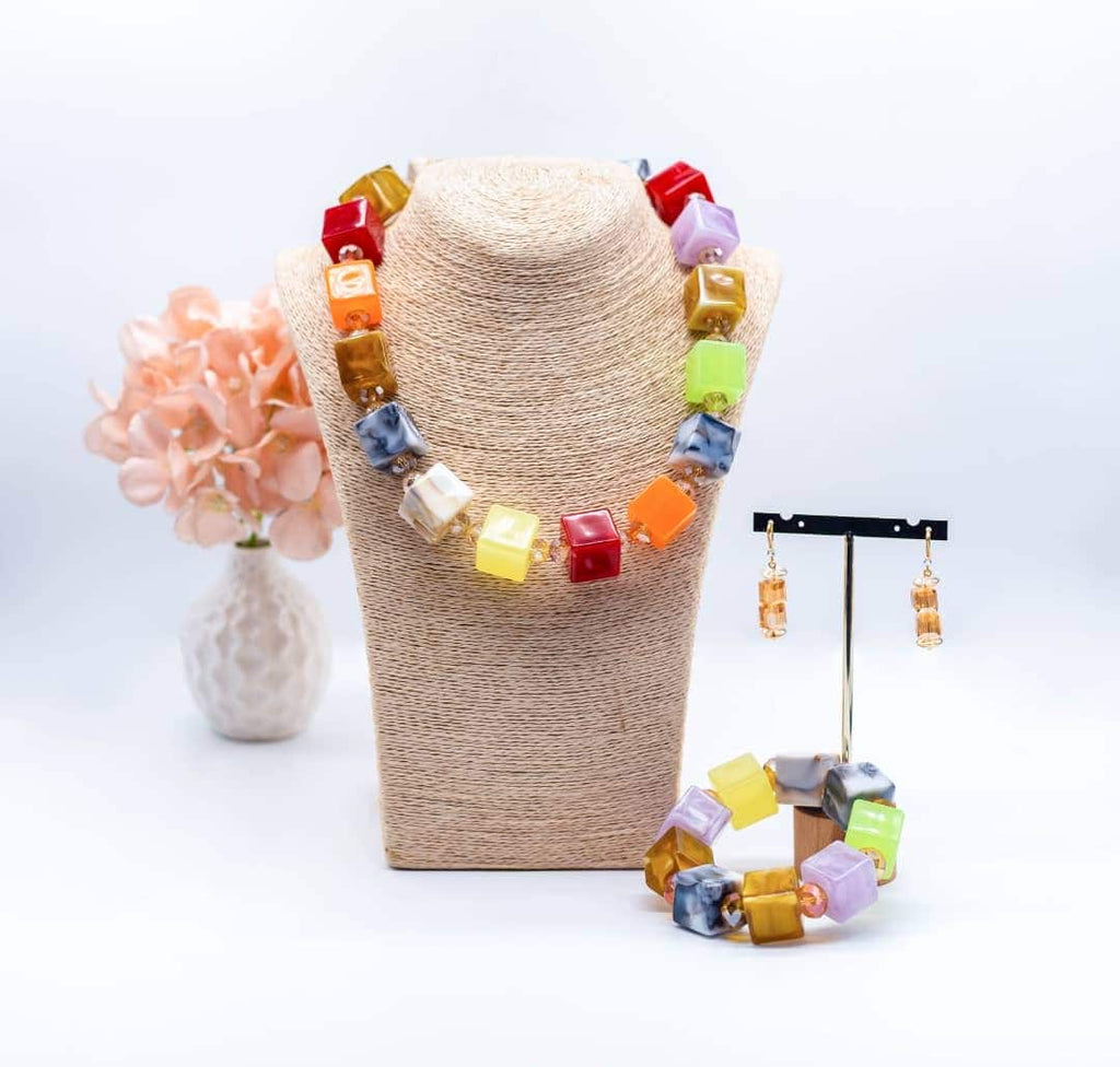 Rainbow Cube Beaded Set