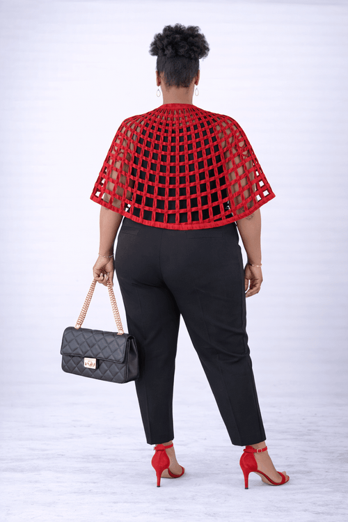 Alex Woven Jet Red  African Ankara Print Cape