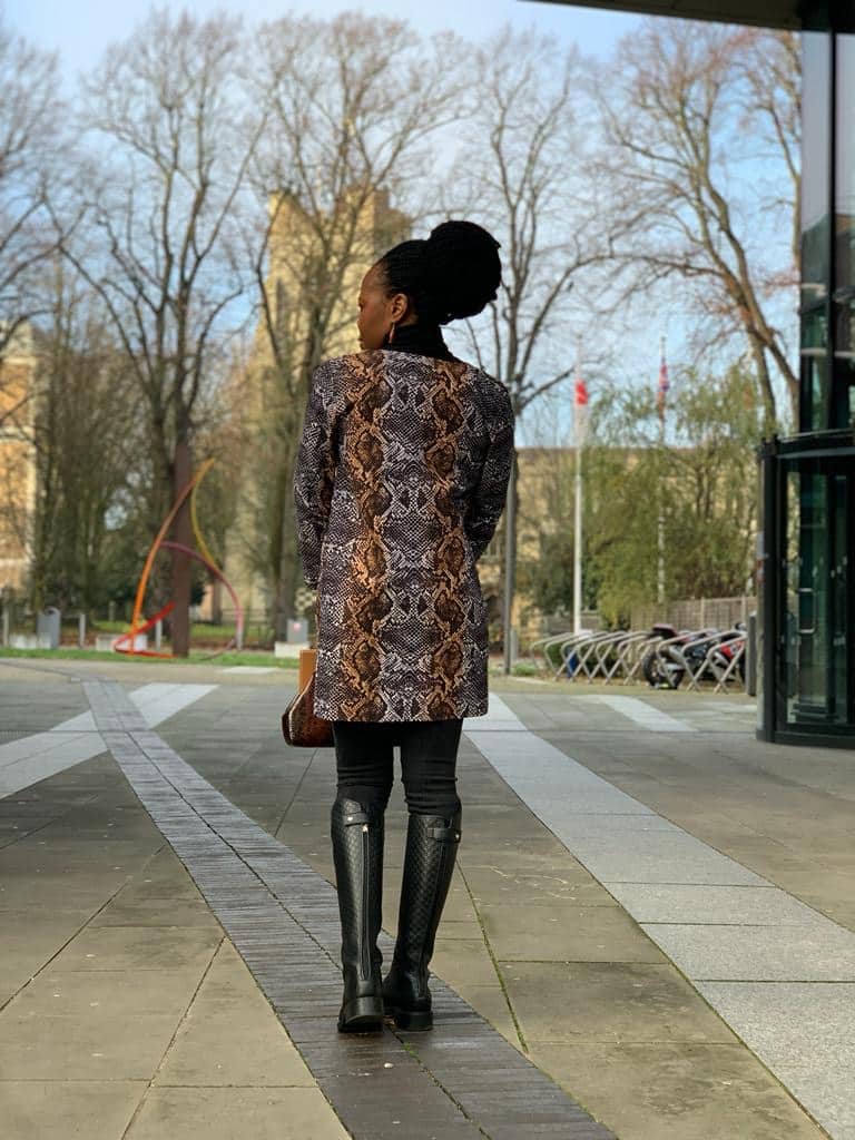 Women’s African Print Longline Jacket – Gold, Brown & Black