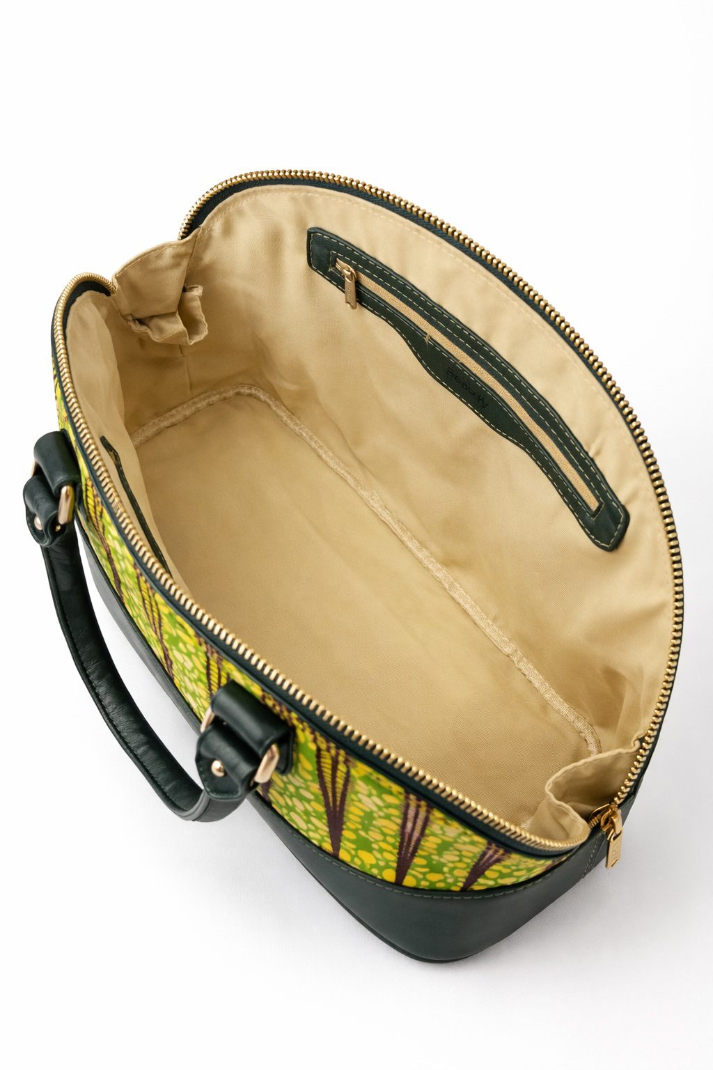 African Print Dome Handbag with Faux Leather Trim