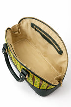 African Print Dome Handbag with Faux Leather Trim