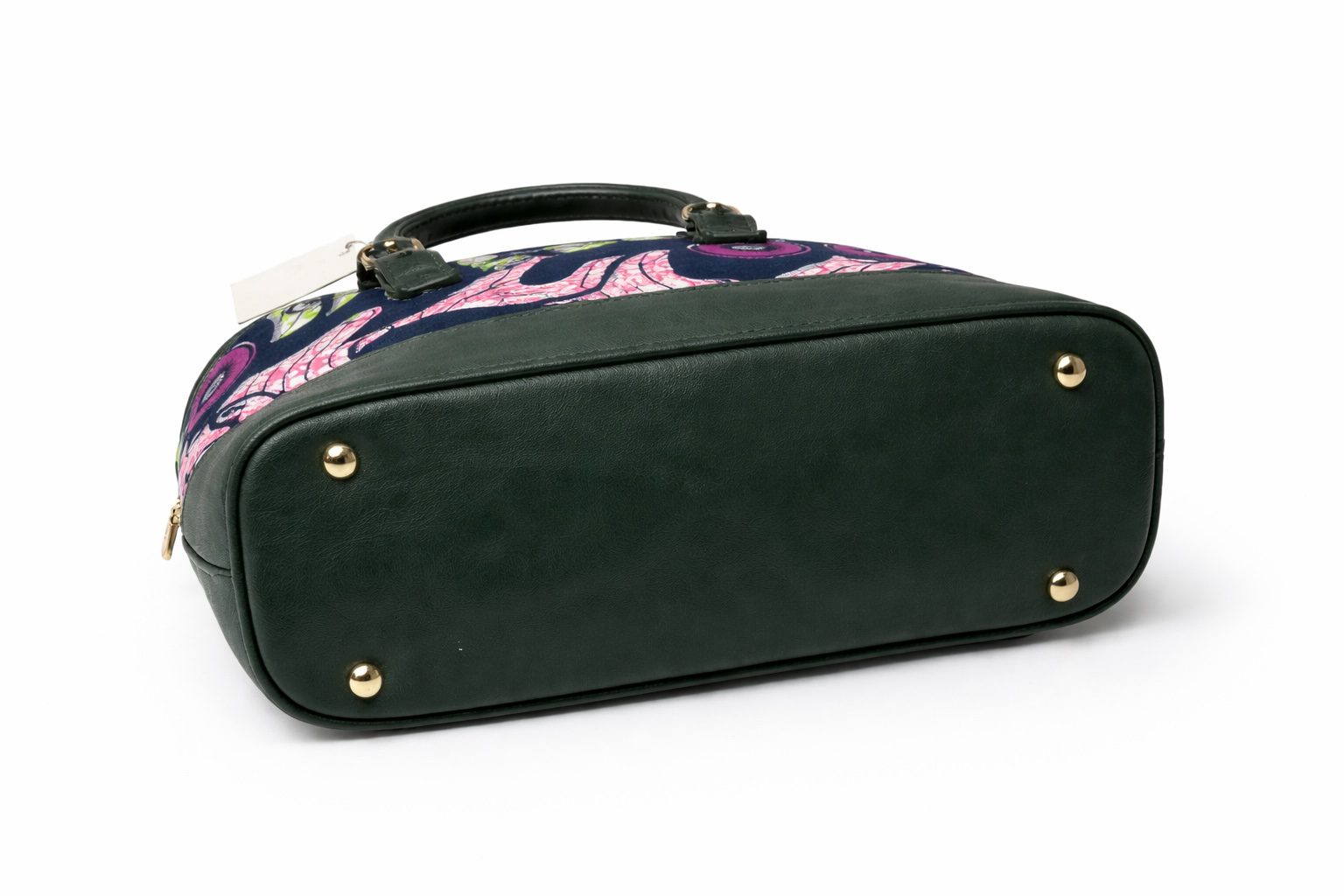 African Print Dome Handbag with Faux Leather Trim