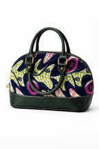 African Print Dome Handbag with Faux Leather Trim