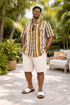 Men’s Mustard Stripe African Print Shirt – Short or Long Sleeve Ankara Shirt