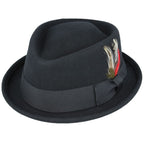 Classic Diamond Pork Pie Hat with Feather Decor