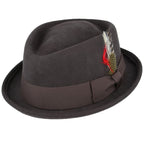 Classic Diamond Pork Pie Hat with Feather Decor