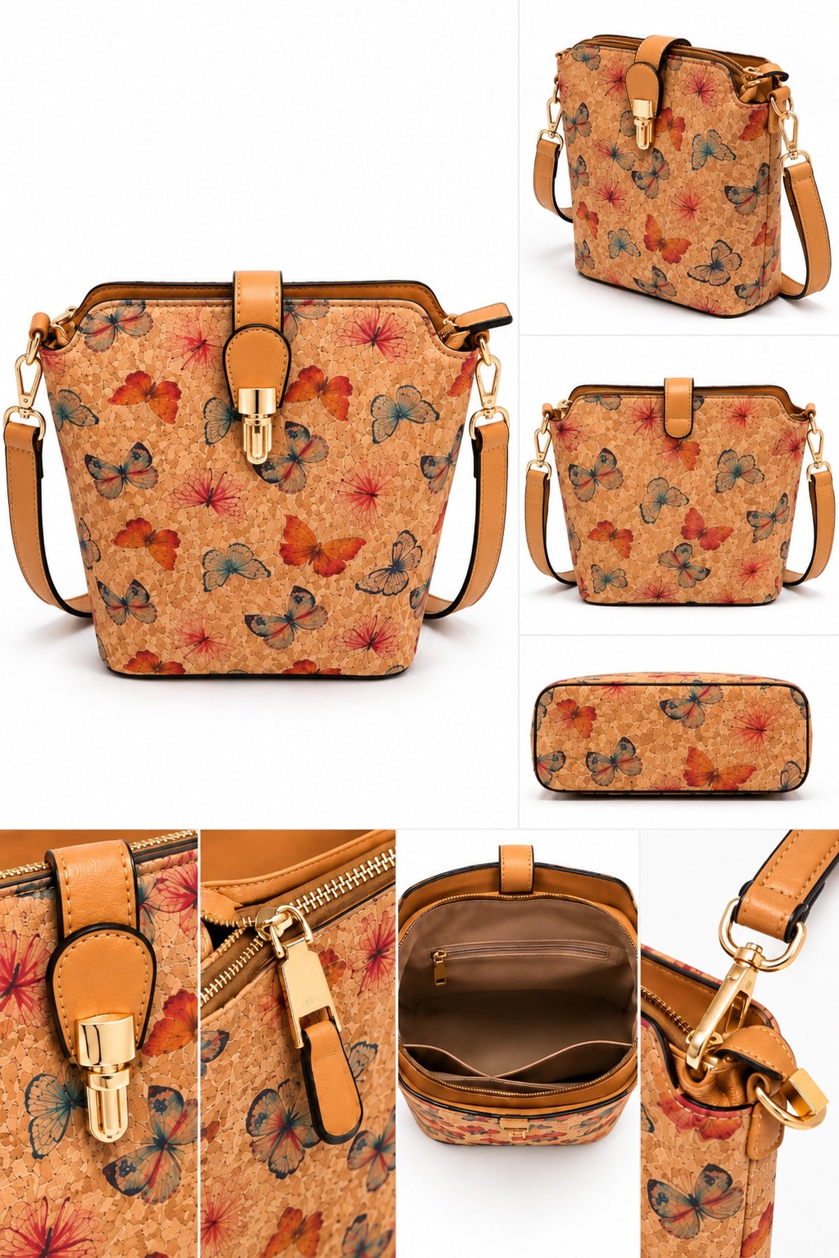 Printed Cork Crossbody Bag Collection – Floral, Flamingo & Butterfly Designs